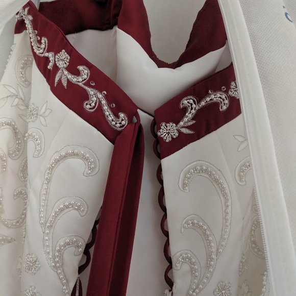 Sz 14 Alfred Angelo Claret/Ivory Wedding Dress - Picture 8 of 8